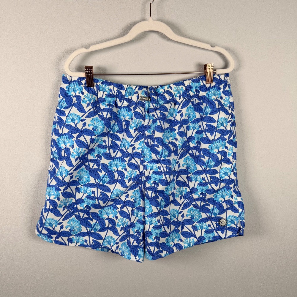 Zegna Sport Mens Blue Floral Tropical Print Swim Trunks XL Mesh Lined